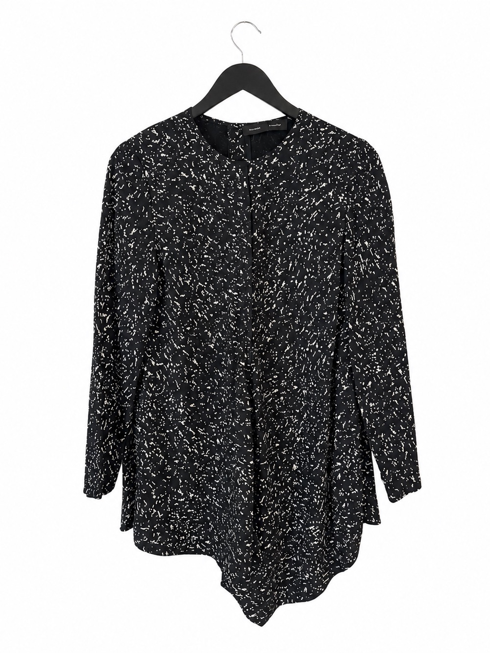 Proenza Schouler Long Sleeve Crepe Asymmetric Hem Blouse 4 Black White Splatter‎